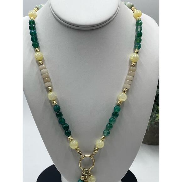 Chicos Green Collection agate,‎ jade amazonite Goldtone Long
Tassel Necklace New - Picture 9 of 16
